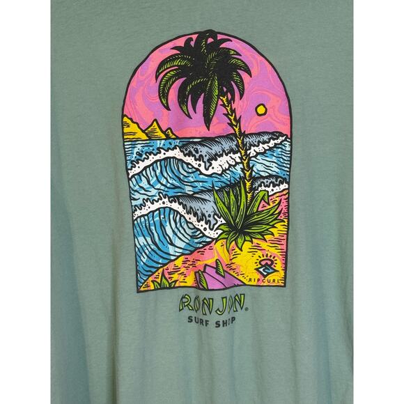 Rip Curl Ron Jon Surf Shop Graphic T Shirt Mens Green Short‎ Sleeve xxl - Picture 6 of 7